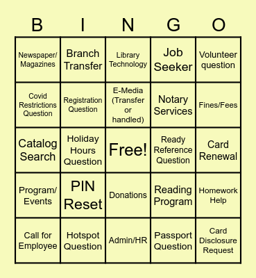 Library Bingo Card