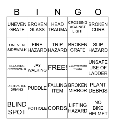 Safety Bingo Card