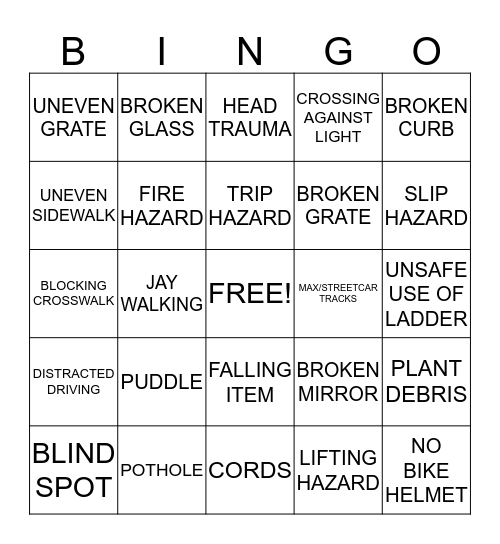 Safety Bingo Card