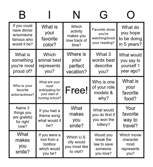 Get to Know You BINGO Card