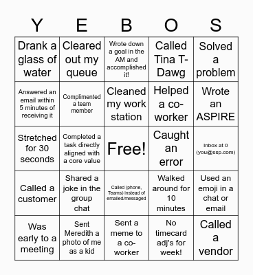 YEBOS BINGO! Bingo Card