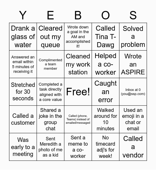 YEBOS BINGO! Bingo Card