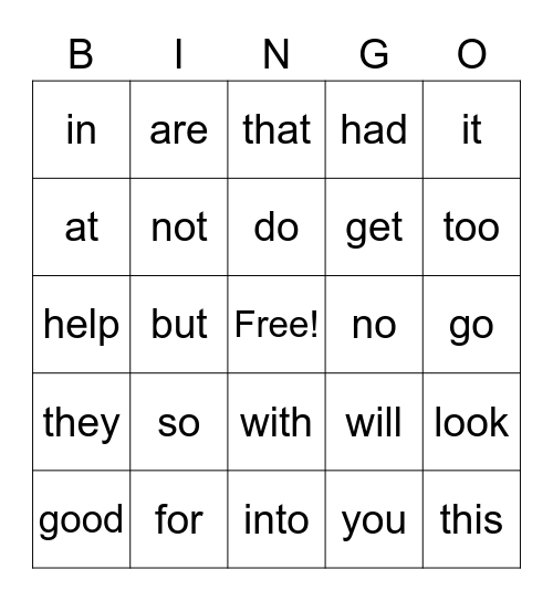 Qtr 2 Sight Word Bingo Card