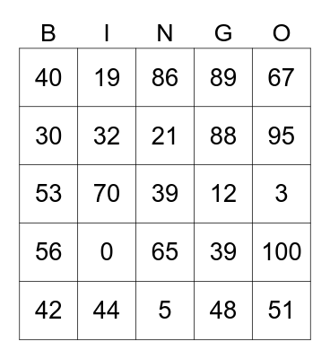Spanish Number Bingo Card