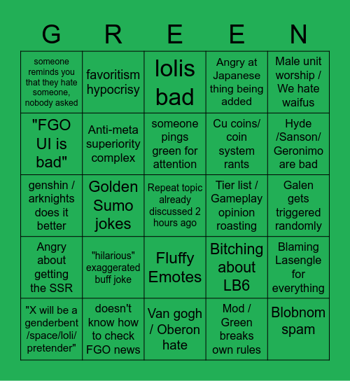Green Discord Bingo 2 Bingo Card
