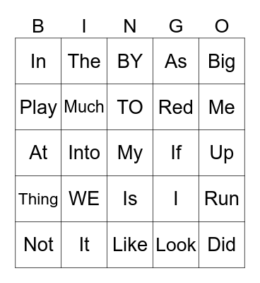 Kadence Sight Words Bingo Card