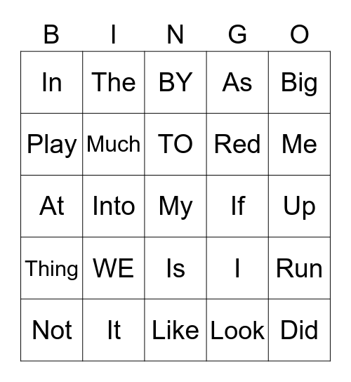 Kadence Sight Words Bingo Card