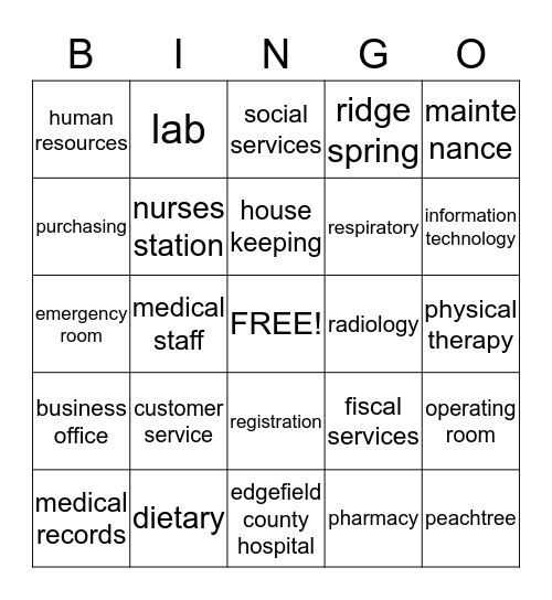National Hospital Week  Bingo Card