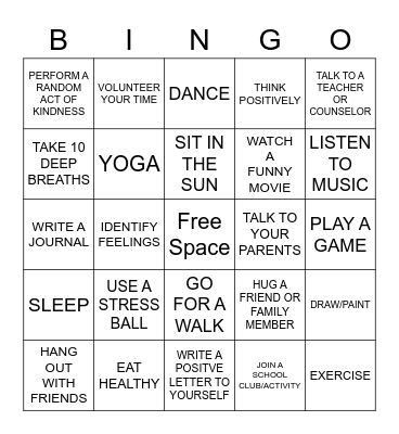 Mental Health Bingo Card