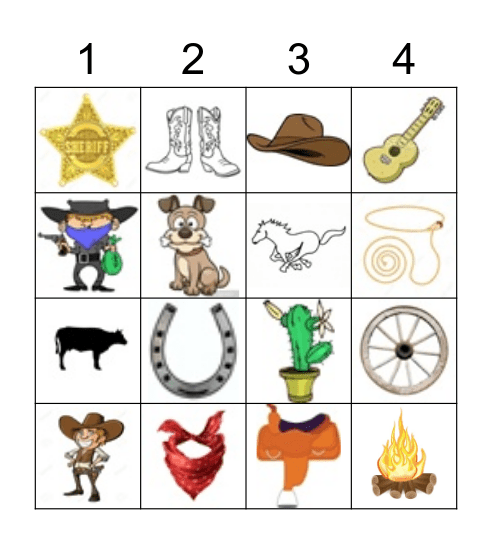 Cowboy Bingo Card