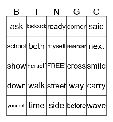 I CAN WALK TO SCHOOL Bingo Card
