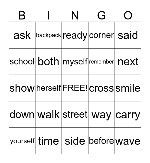 I CAN WALK TO SCHOOL Bingo Card