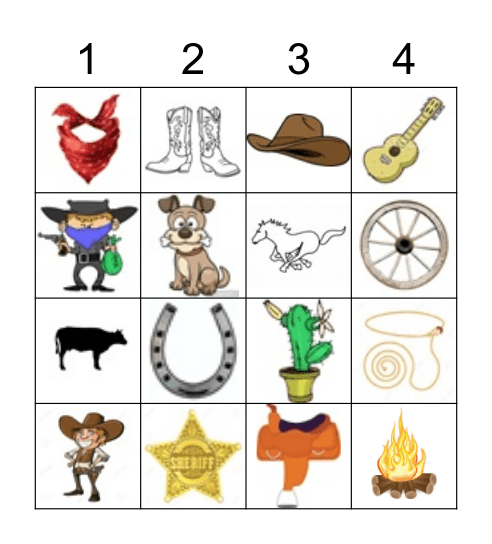 Cowboy Bingo Card