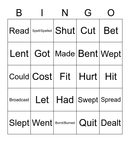 IRREGULAR VERBS Bingo Card