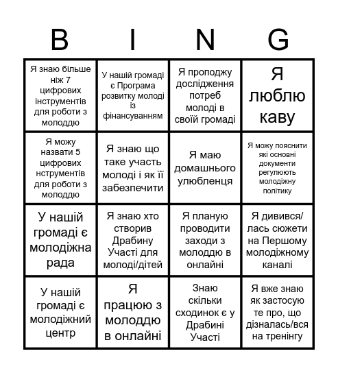 Спеціалізований тренінг Bingo Card