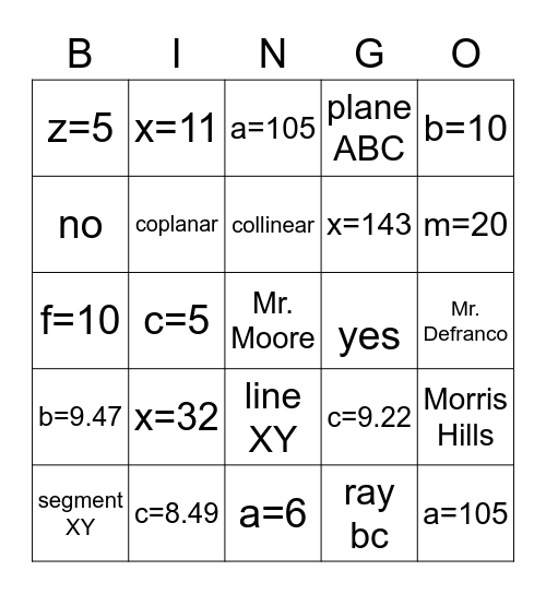 GEOMETRY:  NOVEMBER 3, 2021 Bingo Card