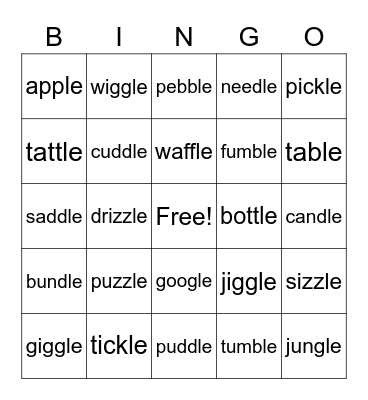Consonant   -le  Words Bingo Card