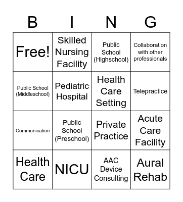 SLP - Practice Settings Bingo Card