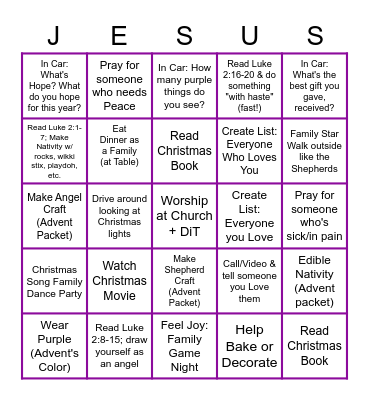 Waiting for Jesus: Advent Bingo Card