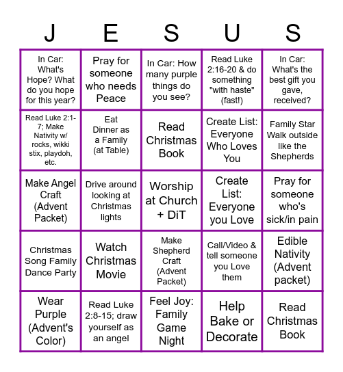 Waiting for Jesus: Advent Bingo Card