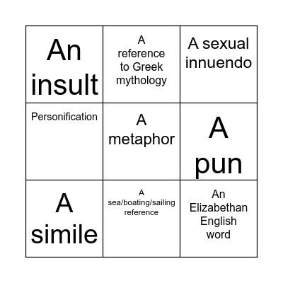 Twelfth Night Bingo Card