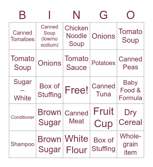 Can The Cats - Food Drive BINGO! Bingo Card