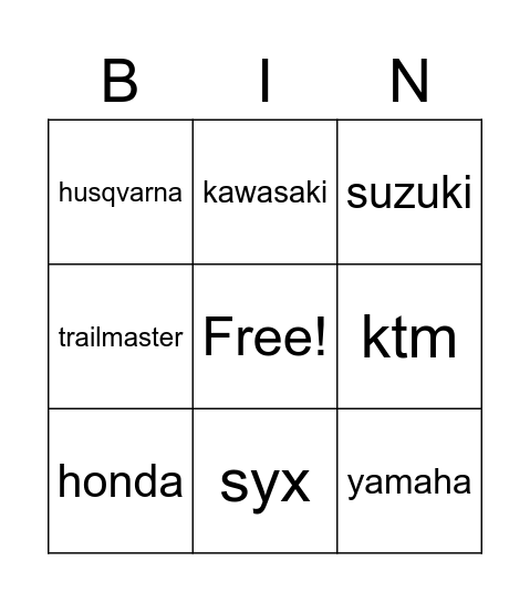 durt dike bingo Card