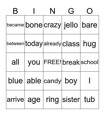 Third Grade Sight Words 1 Bingo Card