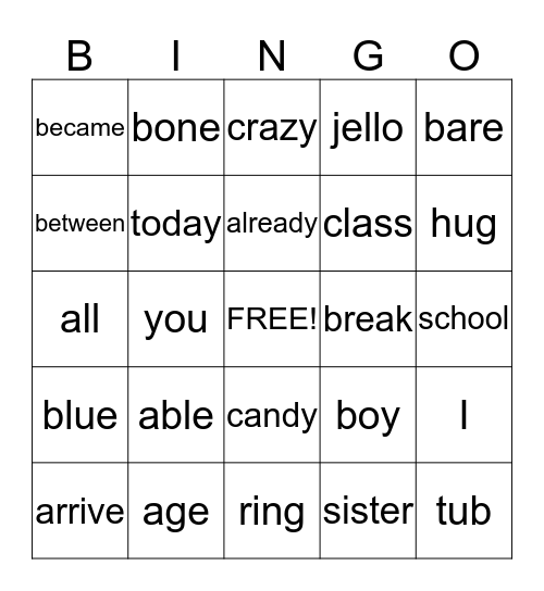 Third Grade Sight Words 1 Bingo Card