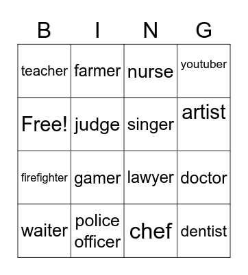 What do you want to be? Bingo Card