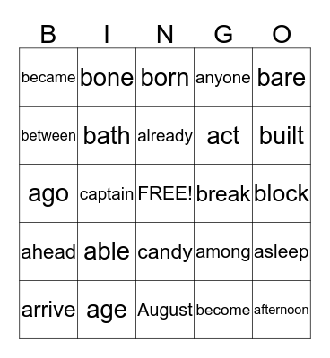 Third Grade Sight Words 1 Bingo Card