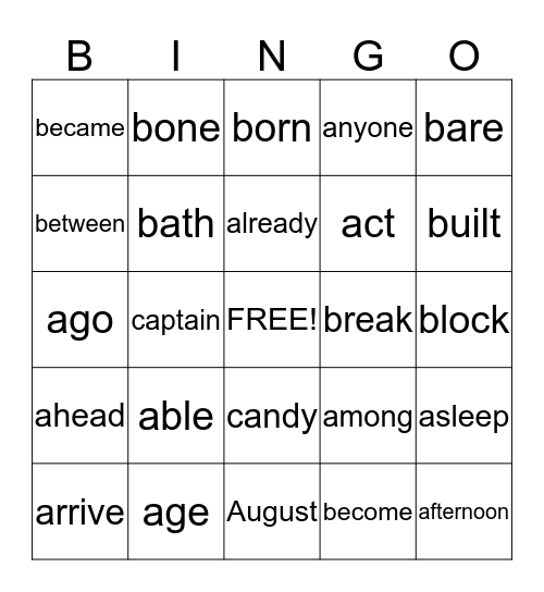 Third Grade Sight Words 1 Bingo Card