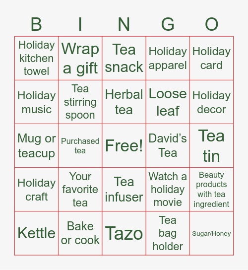 O Christmas Tea Bingo 🎄 Bingo Card