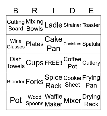 Bridal Bingo Card