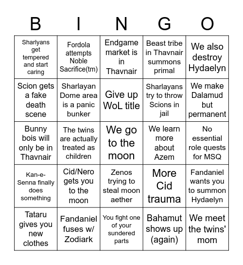 Final Fantasy 14 Endwalker Bingo! Bingo Card