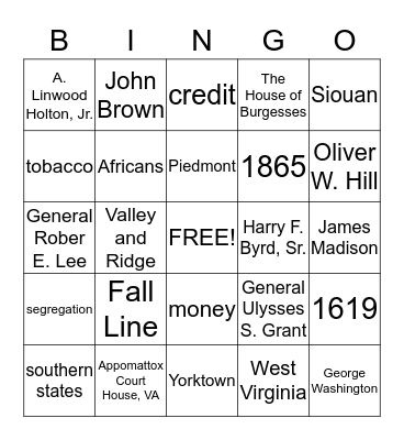 4th Grade SS Review Bingo Card