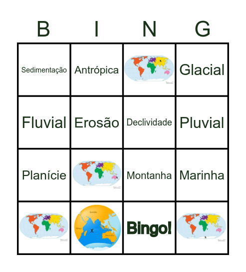 Relevo, continentes e oceanos Bingo Card
