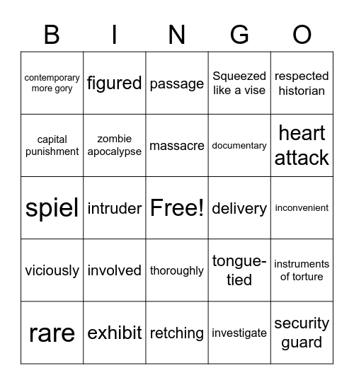 The Museum of Crime and Horror Bingo Card