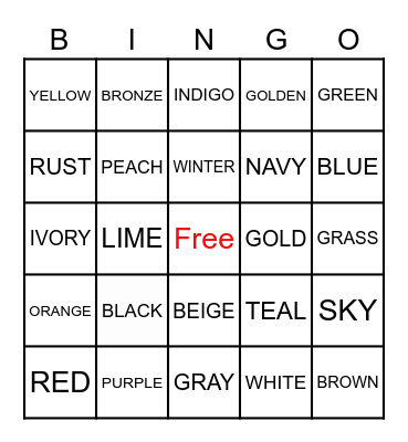 COLOR BINGO Card