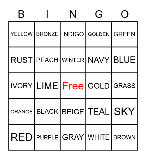 COLOR BINGO Card