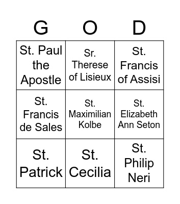 Saints Bingo Card