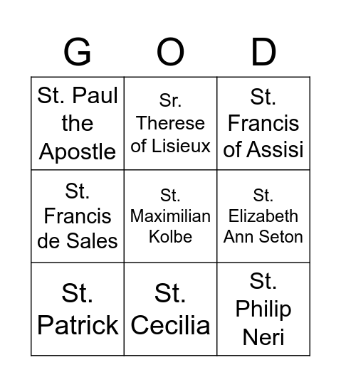 Saints Bingo Card