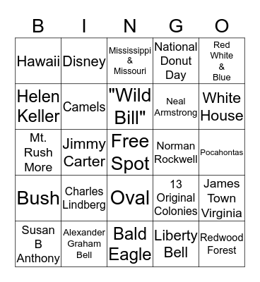 US Trivia  Bingo Card