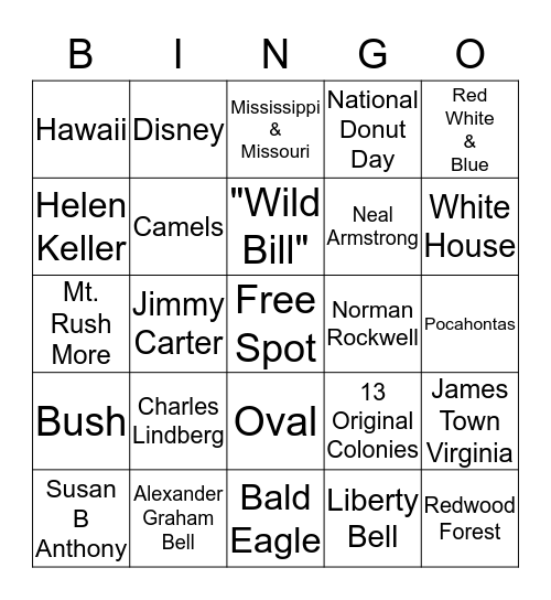 US Trivia  Bingo Card