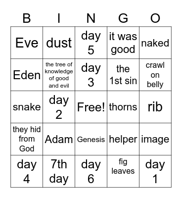 Creation/Adam & Eve Bingo Card