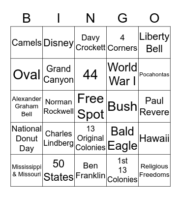 US Trivia  Bingo Card