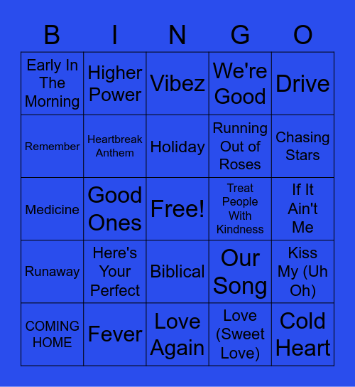 Brit Hits Music Bingo Card