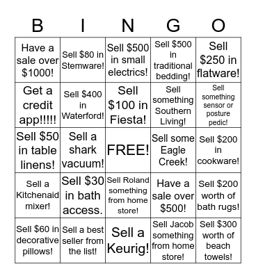 Home Store Bingo! Bingo Card