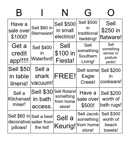 Home Store Bingo! Bingo Card