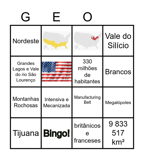 EUA e Canadá Bingo Card